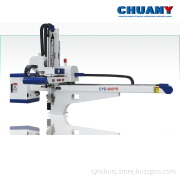 IML labeling top entry robot arm for thin wall container injection molding machine